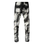 PURPLE  Men Streetwear Skinny Jeans Black and White Graffiti Wash with Multi Color Paint Splash 9111