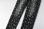 PURPLE  Men Classic Street Skinny Jeans Dark Grey Monogram Print All Over Distressed Style 9112