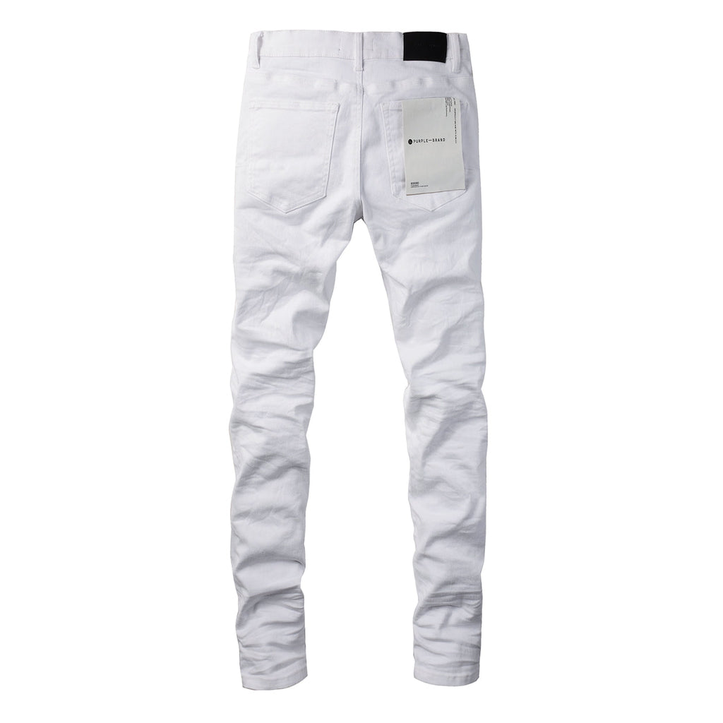 PURPLE   Men Streetwear Skinny Jeans White Wash with Minimalist Textured Finish 9024