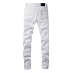 PURPLE   Men Streetwear Skinny Jeans White Wash with Minimalist Textured Finish 9024