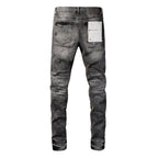 PURPLE  New High Quality Mens Jeans Designer Jeans Fashion Distressed Ripped Denim Cargo For Men High Street Fashion 9031