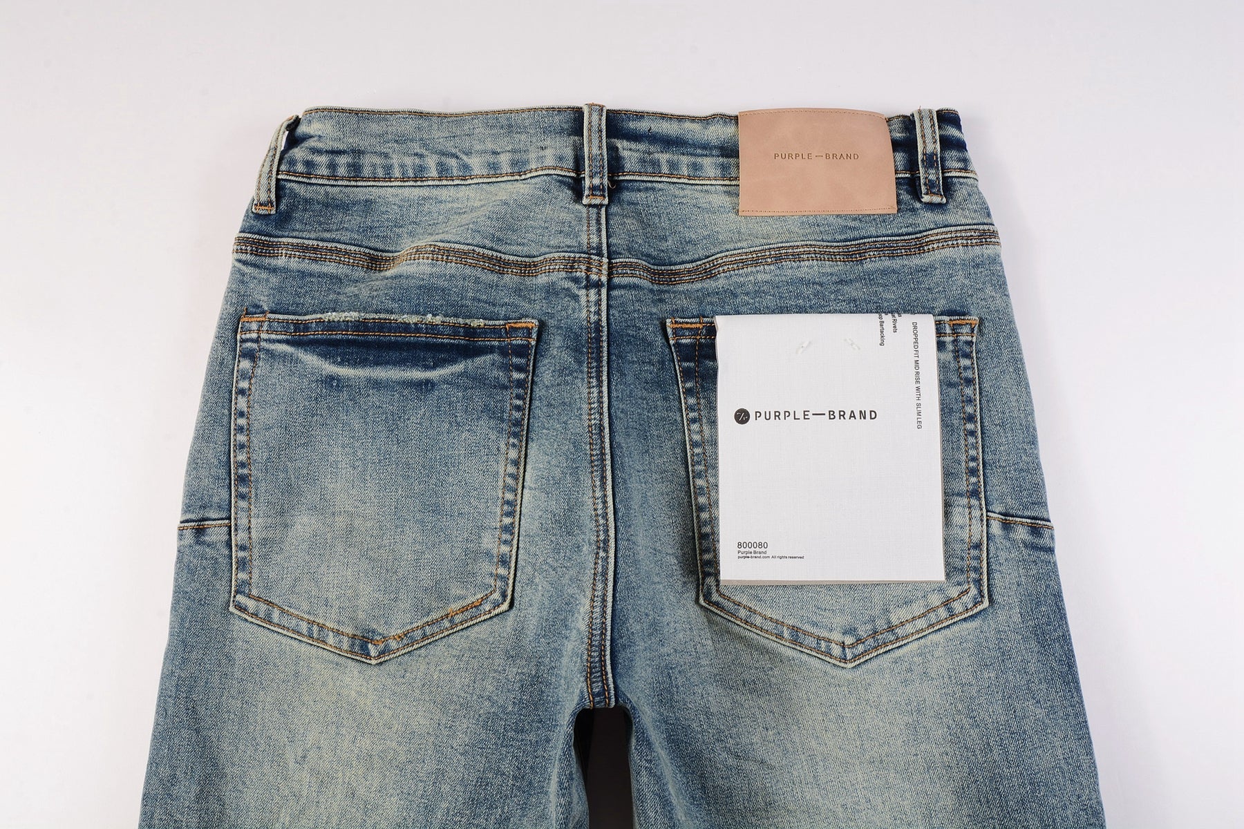 PURPLE  Men Streetwear Skinny Jeans Light Blue Wash with Patchwork Distressed Details 9015