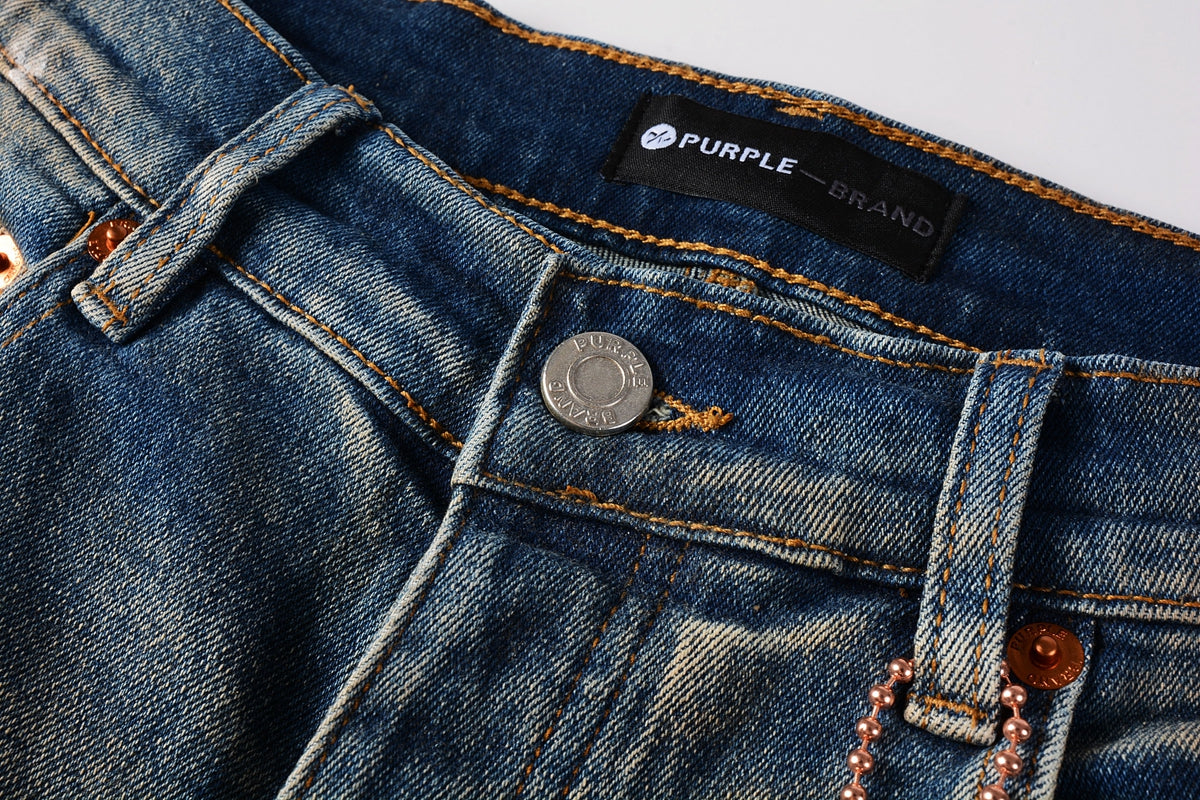 PURPLE   Men Streetwear Skinny Jeans Light Blue Wash with Distressed Rips and White Paint Splatter 9012