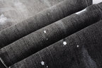 PURPLE  Men Streetwear Skinny Jeans Dark Gray Wash with White Paint Splatter and Distressed Rips 9032