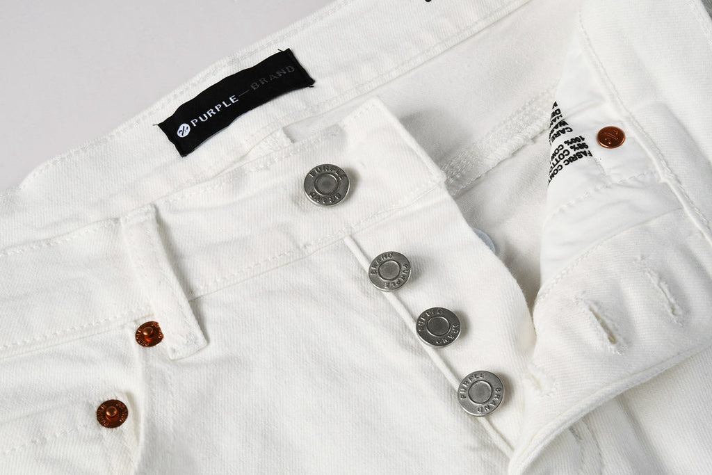 PURPLE  Men Designer Streetwear Skinny Jeans Solid White with 3D Embossed Monogram Pattern 9113