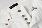 PURPLE  Men Designer Streetwear Skinny Jeans Solid White with 3D Embossed Monogram Pattern 9113