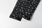 PURPLE  Men Classic Street Skinny Jeans Dark Grey Monogram Print All Over Distressed Style 9112