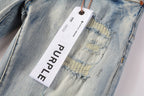 PURPLE  Men Streetwear Skinny Jeans Light Blue Wash with Heavy Distressed Rips 9050