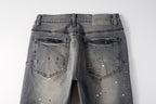 PURPLE  Men Streetwear Distressed Grey Skinny Jeanswith Color Paint Splatter and Knee Rips 9107