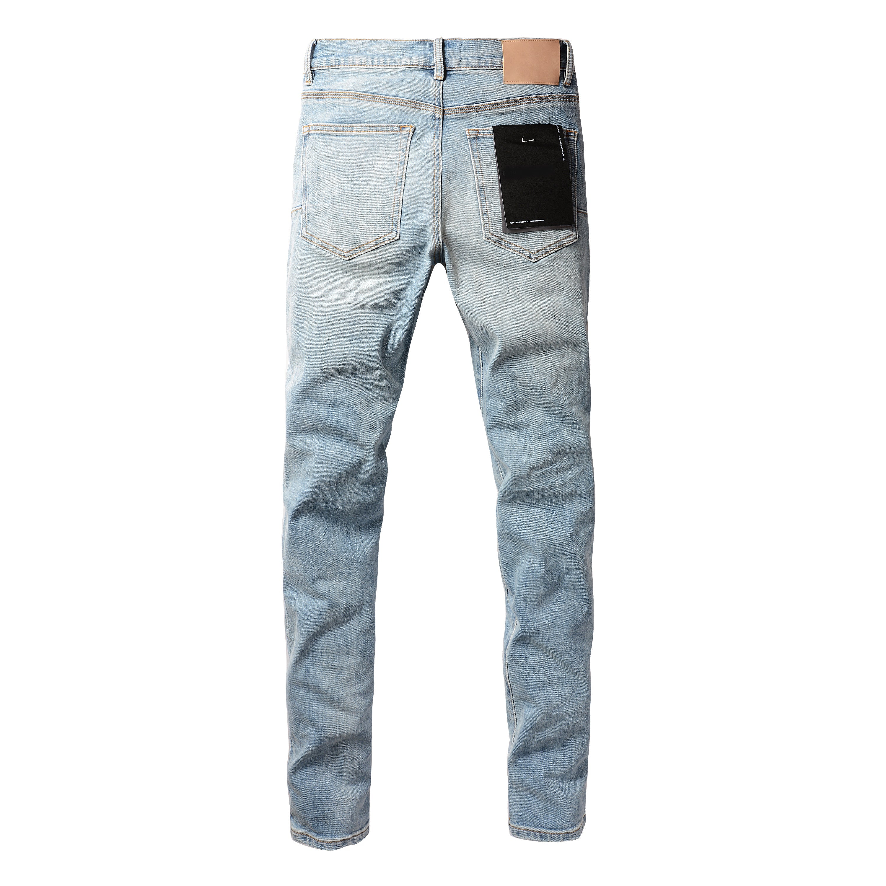 PURPLE   Men Streetwear Skinny Jeans Light Blue Wash with Subtle Distressed Ripped Details 9075