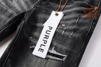 PURPLE  Men Streetwear Skinny Jeans Dark Gray Wash with Distressed Rips and Multi-Color Paint Splatter 9018