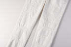 PURPLE  Men Classic Streetwear Skinny Jeans Solid White with Subtle Distressed Details PU9118