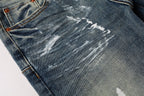 PURPLE  Men Streetwear Skinny Jeans Light Blue Wash with White Paint Brush Strokes 9060