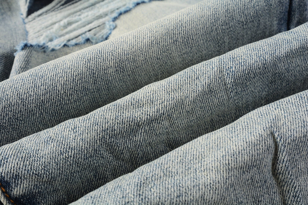 PURPLE   Men Streetwear Skinny Jeans Light Blue Wash with Subtle White Pattern Wash 9013