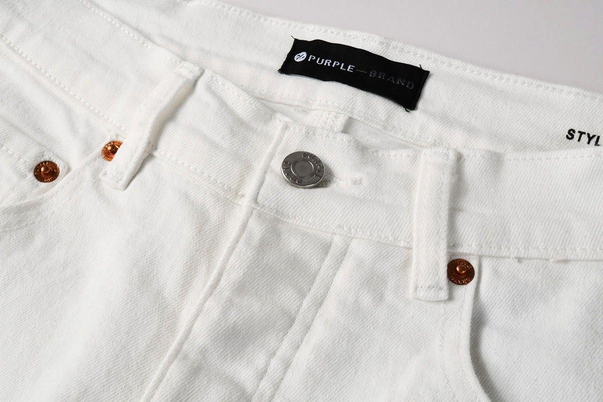 PURPLE  Men Designer Streetwear Skinny Jeans Solid White with 3D Embossed Monogram Pattern 9113