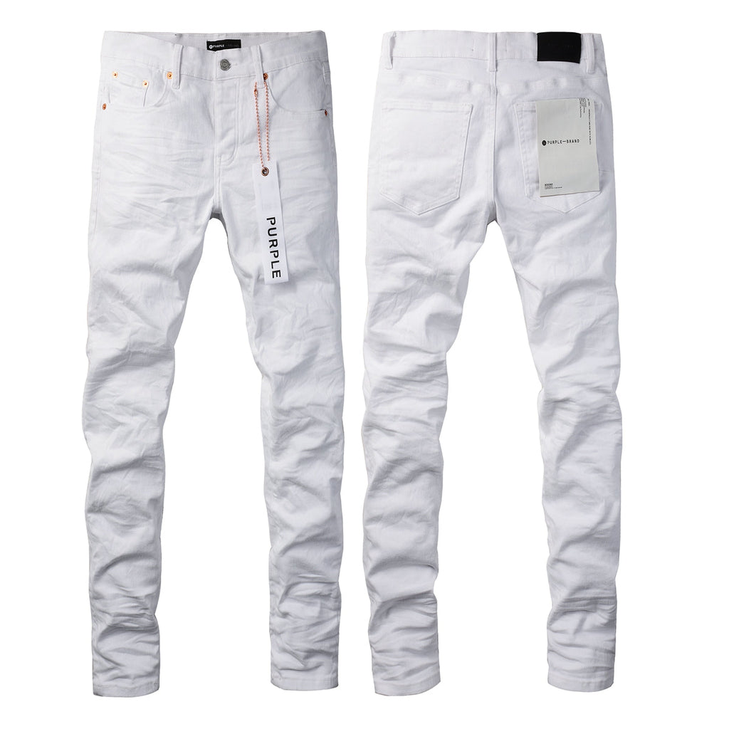 PURPLE   Men Streetwear Skinny Jeans White Wash with Minimalist Textured Finish 9024