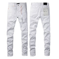 PURPLE   Men Streetwear Skinny Jeans White Wash with Minimalist Textured Finish 9024