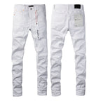 PURPLE   Men Streetwear Skinny Jeans White Wash with Minimalist Textured Finish 9024