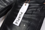 PURPLE   Men Streetwear Skinny Jeans Black - Gray Fade Wash with White Paint Specks 9027