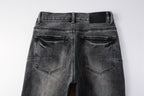 PURPLE  Men Classic Streetwear Jeans Distressed Grey Ripped skinny Fit 9103
