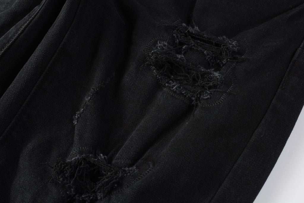 PURPLE  Men Distressed Black Skinny Jeans with Heavy Ripped Design and Grunge Streetwear Vibe 9108