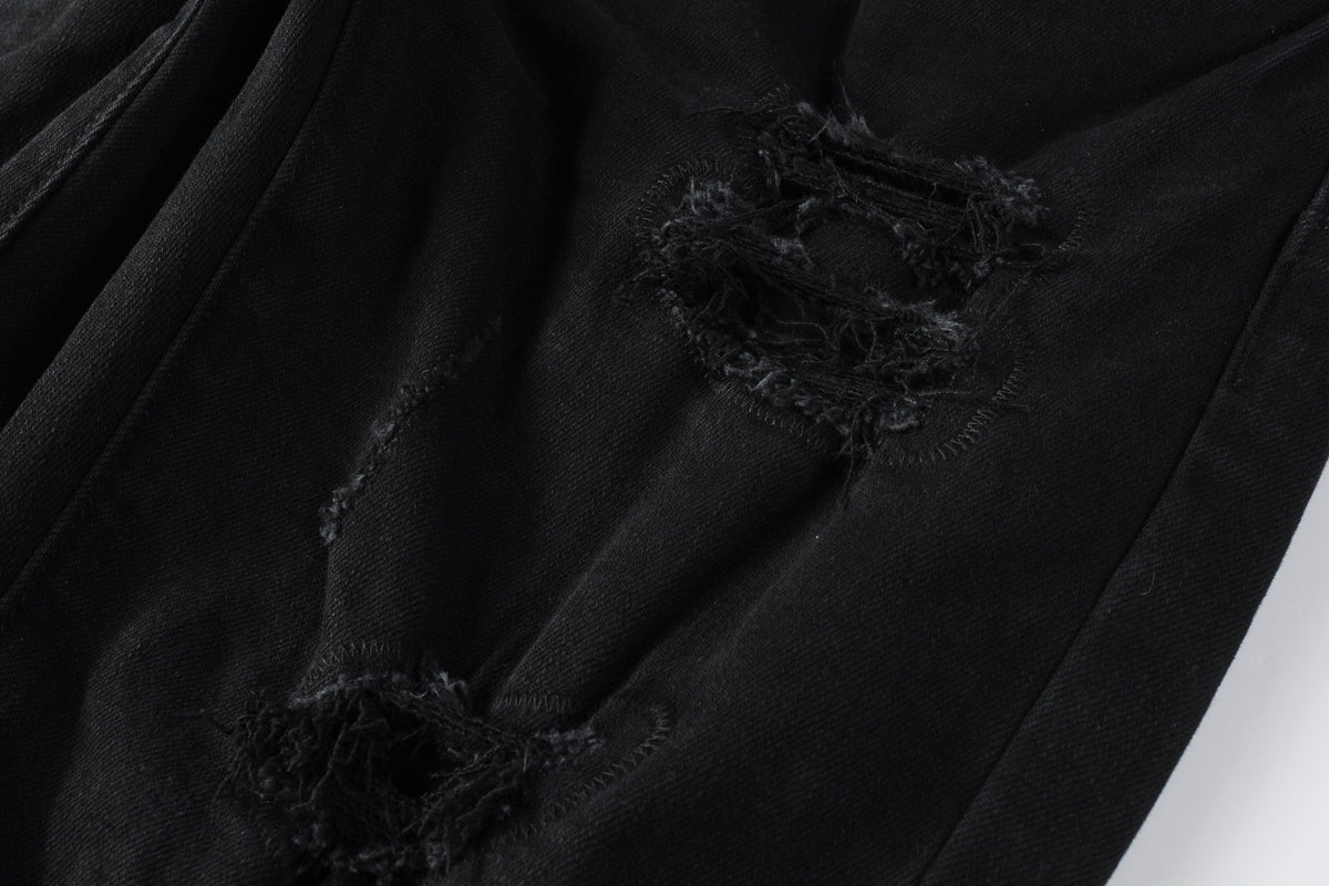 PURPLE  Men Distressed Black Skinny Jeans with Heavy Ripped Design and Grunge Streetwear Vibe 9108