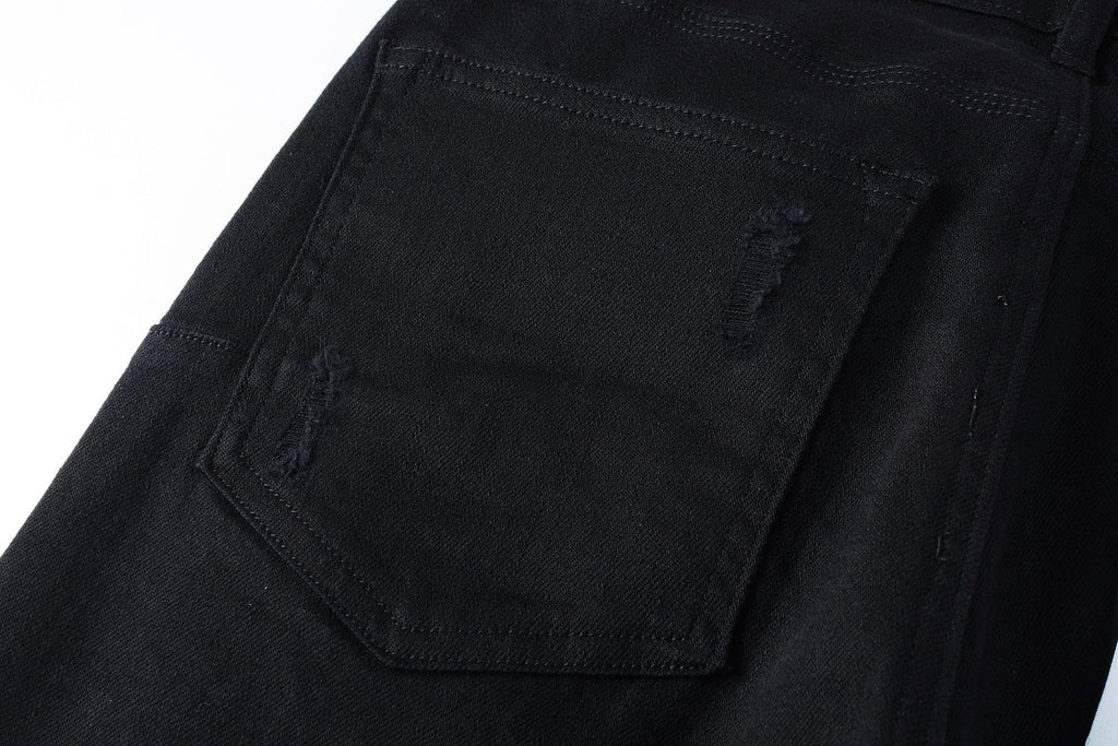 PURPLE  Men Streetwear Skinny Jeans Black Wash with Distressed Rip Details 9022
