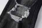 PURPLE  Men Streetwear Skinny Jeans Dark Gray Wash with Heavy Distressed Ripped Details 9079