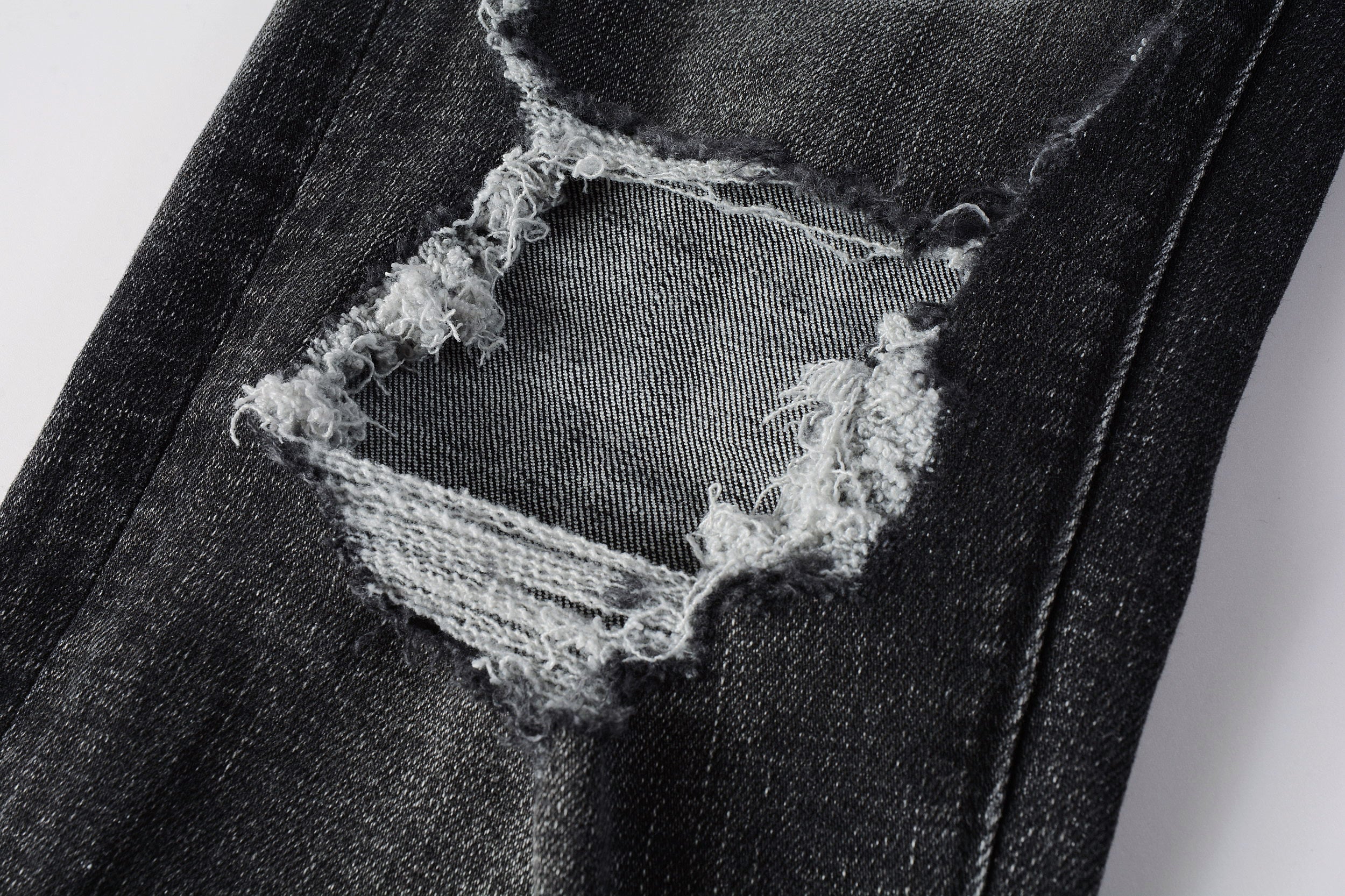 PURPLE  Men Streetwear Skinny Jeans Dark Gray Wash with Heavy Distressed Ripped Details 9079