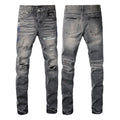 PURPLE  Men Streetwear Distressed Grey Skinny Jeanswith Color Paint Splatter and Knee Rips 9107