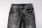 PURPLE  Men Distressed Grey Washed skinny Jeans Ripped Scratch style 9105