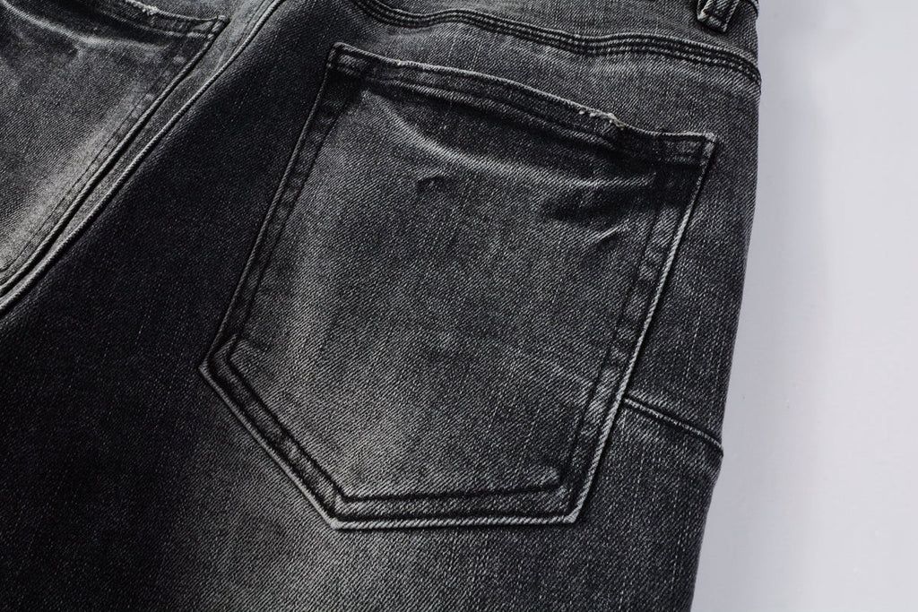 PURPLE  Men Classic Streetwear Jeans Distressed Grey Ripped skinny Fit 9103