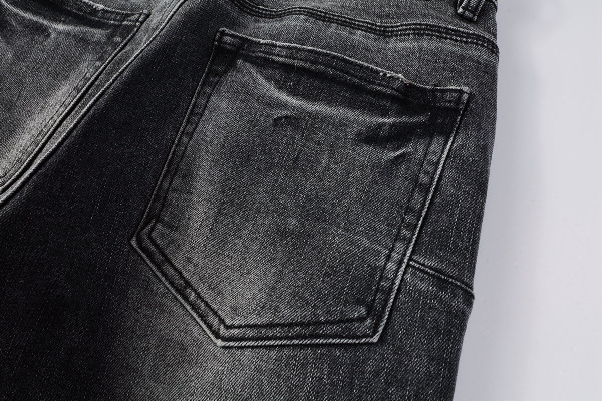 PURPLE  Men Classic Streetwear Jeans Distressed Grey Ripped skinny Fit 9103