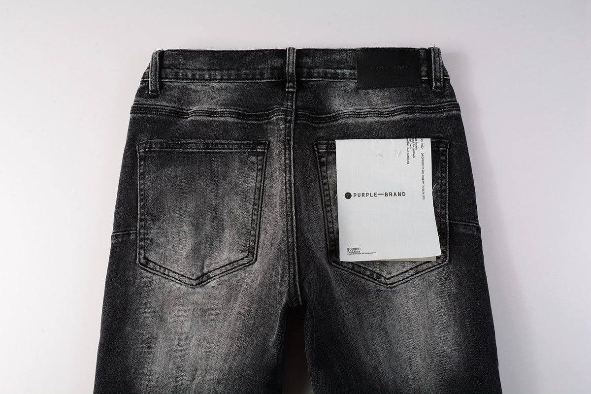 PURPLE  Men Streetwear Skinny Jeans Dark Gray Wash with Minimalist Style 9019