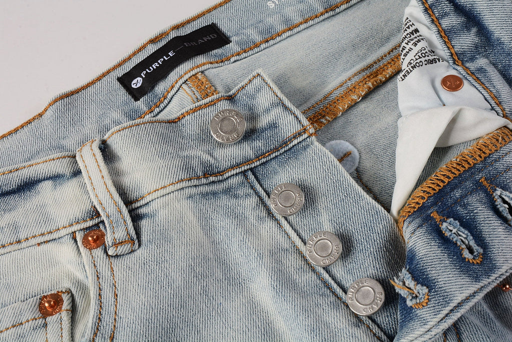 PURPLE   Men Streetwear Skinny Jeans Light Blue Wash with White Brushstroke Texture 7017