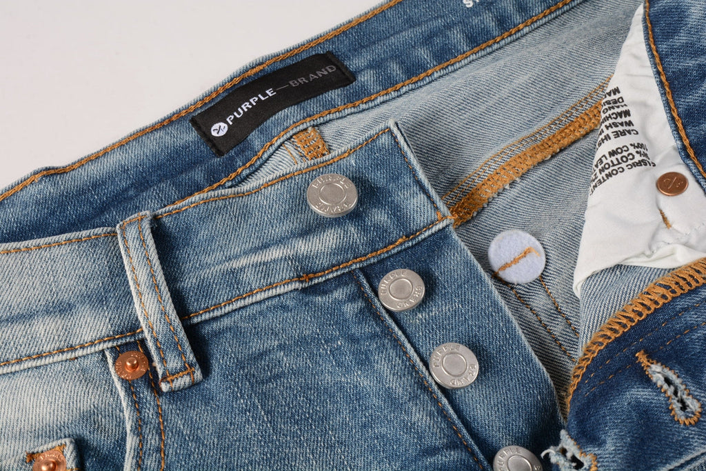 PURPLE  Men Streetwear Skinny Jeans Light Blue Wash with Faded Gradient Finish 9016