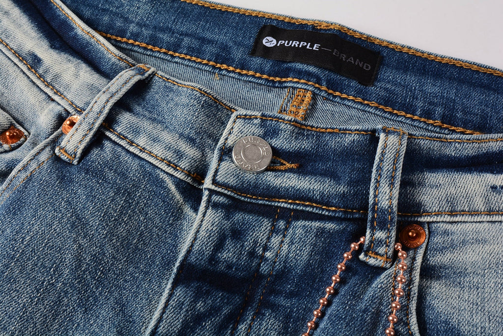 PURPLE   Men Streetwear Skinny Jeans Light Blue Wash with Heavy Distressed Rips and White Paint Splatter 9003