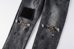 PURPLE  Men Classic Streetwear Jeans Distressed Grey Ripped skinny Fit 9103