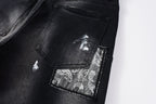 PURPLE  Men Streetwear Jeans Distressed Black Paint Splash Patch Ripped skinny 9099
