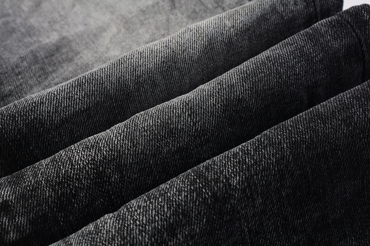 PURPLE  Men Streetwear Skinny Jeans Dark Gray Wash with Minimalist Style 9019