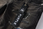 PURPLE  Men Streetwear Skinny Jeans Dark Gray Wash with Multi - Color Patched Distressed Details 9080