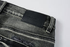 PURPLE  Men Classic Streetwear Jeans Distressed Black Grey Ripped skinny 9068