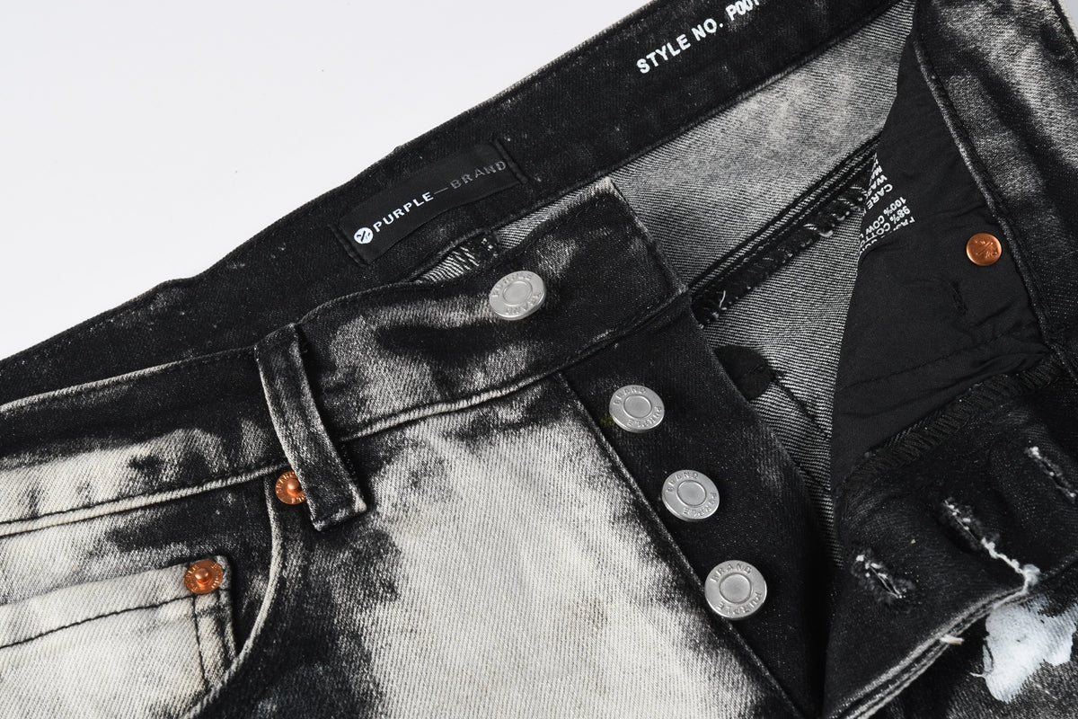 PURPLE  Men Streetwear Skinny Jeans Black and White Graffiti Wash with Multi Color Paint Splash 9111