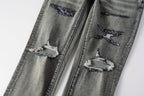 PURPLE  Men Classic Streetwear Jeans Distressed Black Grey Ripped skinny 9068