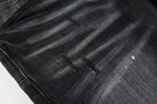 PURPLE   Men Streetwear Skinny Jeans Black - Gray Fade Wash with White Paint Specks 9027
