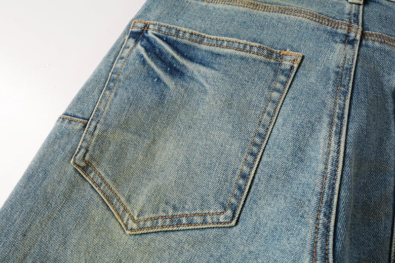 PURPLE  Men Streetwear Skinny Jeans Light Blue Wash with Distressed Ripped Knee Details 9076