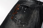 PURPLE  Men Streetwear Skinny Jeans Dark Gray Wash with Distressed Rips and Multi-Color Paint Splatter 9018