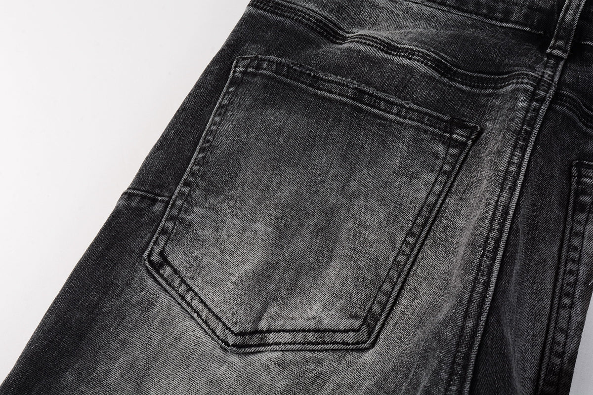 PURPLE  Men Streetwear Skinny Jeans Dark Gray Wash with Minimalist Style 9019