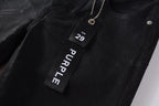 PURPLE  Men Streetwear Skinny Jeans Black Wash with Subtle Sheen and Tag Accent 9082