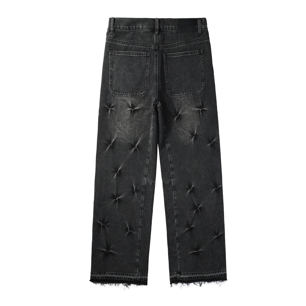 PURPLE  Men Streetwear Wide-Leg Jeans Black Gray Wash with 3D Pinched Pleats